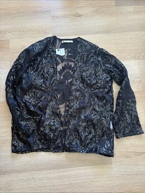 Black Sequin Floral Open-Front Women's Jacket